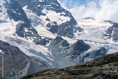 Close up of the Gorner Glacier at Gornergrat, Zermatt Switzerland on a sunny day photo