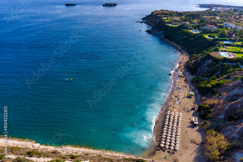 Aerial view of beautiful Ai Helis beach on Kefalonia island, Greece photo