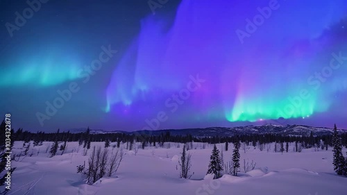 Wallpaper Mural view of the aurora sky in the snow forest at night Torontodigital.ca