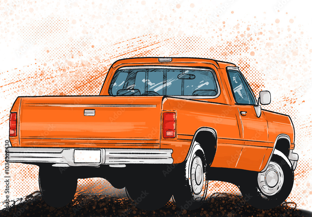 Fotografie Cartoon pickup car orange
