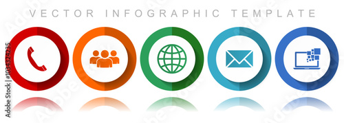 Social media vector icon collection, miscellaneous icons such as phone, people, globe, envelope and laptop, flat design infographic template in eps 10