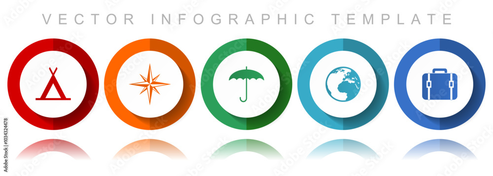Adventure vector icon collection, miscellaneous icons such as tent, navigation, umbrella, globe and case, flat design infographic template in eps 10 Adventure vector icon collection, miscellaneous icons such as tent, navigation, umbrella, globe and case, flat design infographic template in eps 10