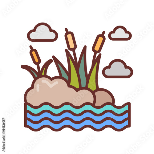 Wetland Drainage Filled Icons , Vector illustration