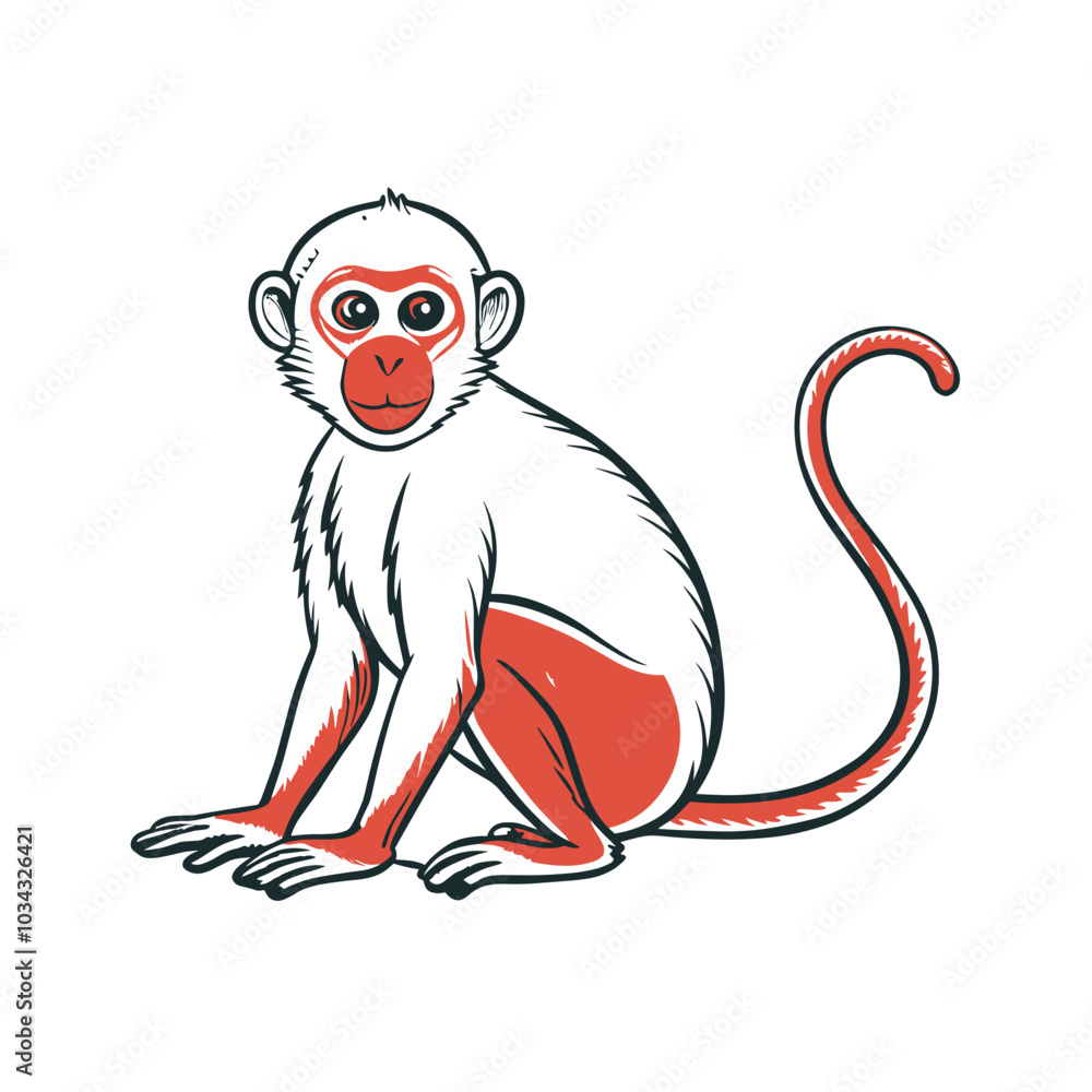 Fototapeta premium Playful monkey illustration in red and white for Lunar New Year celebration and The Year of the Monkey