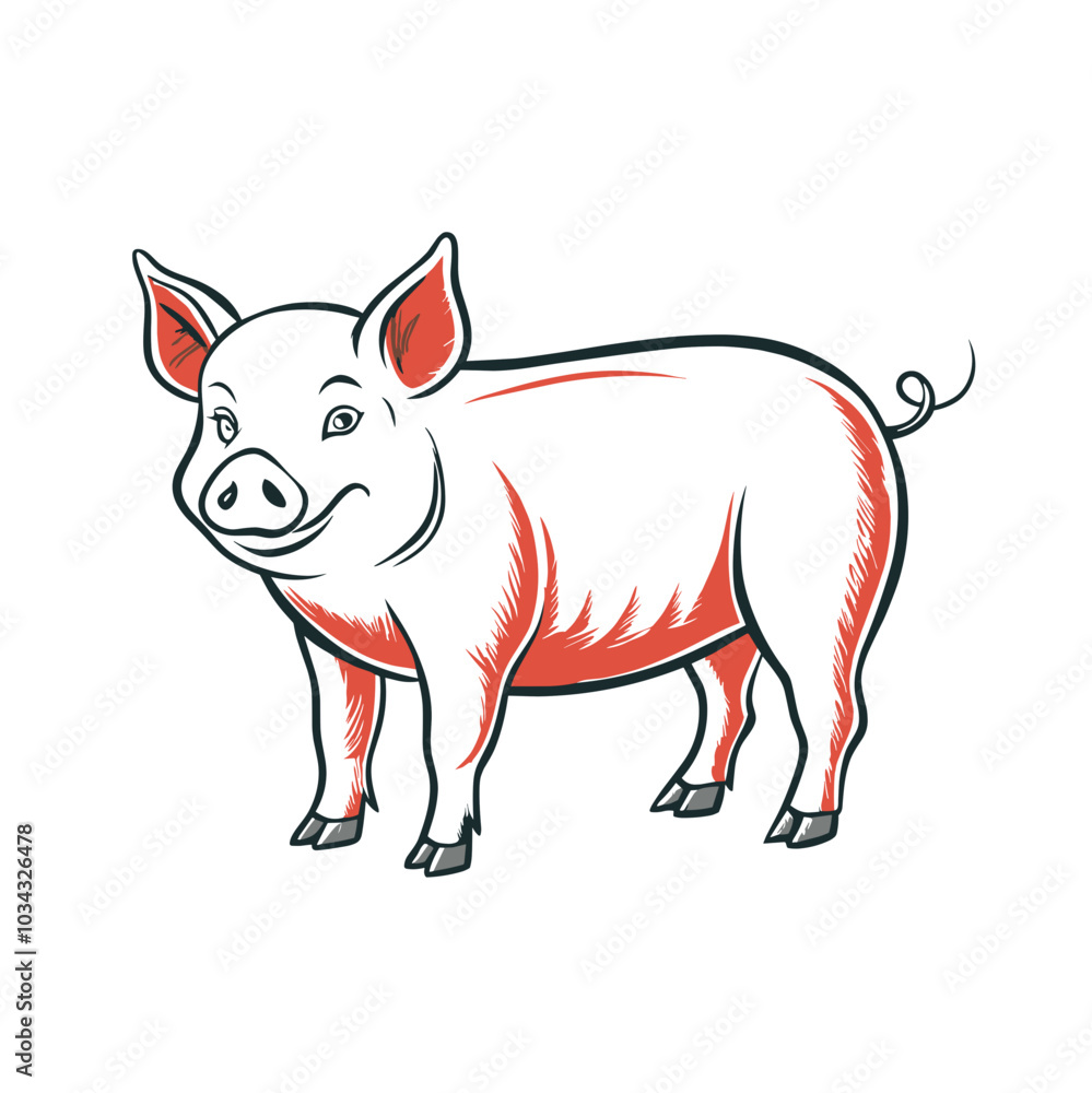 Charming pig illustration in red and white for Lunar New Year celebration and The Year of the Pig Charming pig illustration in red and white for Lunar New Year celebration and The Year of the Pig