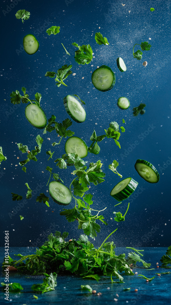 Fresh Cucumber and Cilantro in Motion Fresh Cucumber and Cilantro in Motion
