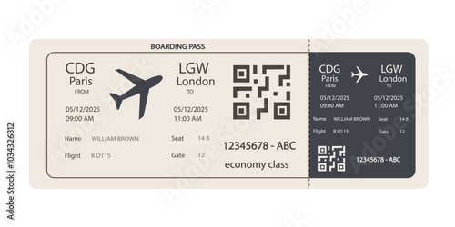 Airplane boarding pass. Blank plane ticket.