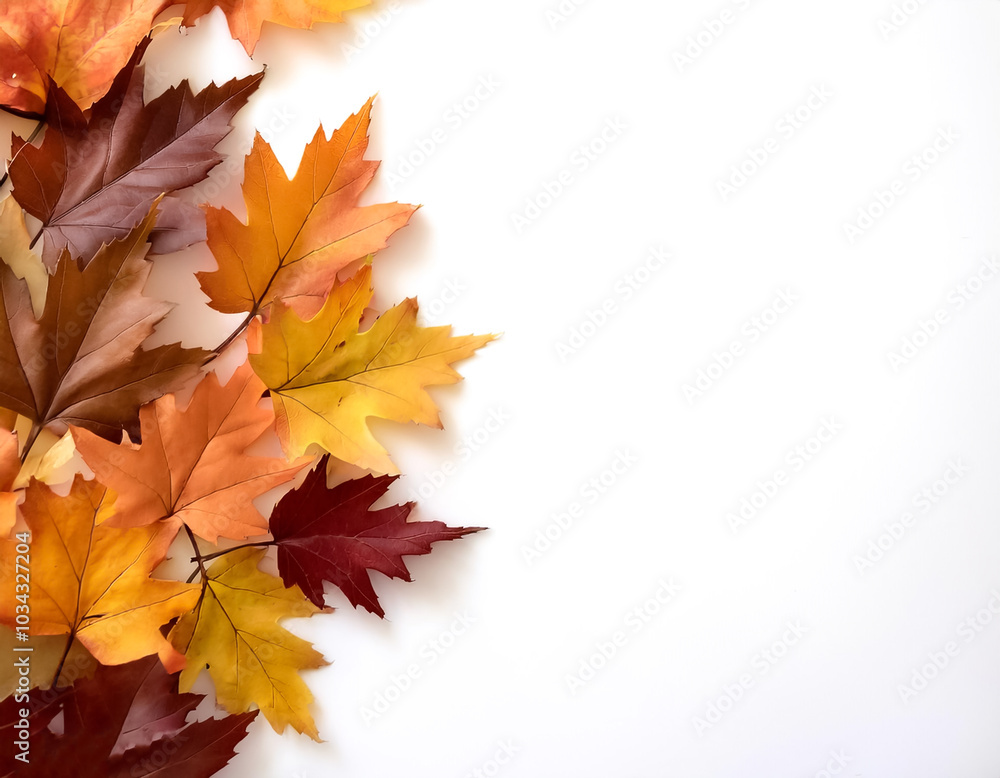 Fototapeta premium autumn leaves pattern with side position provides copy space for text. background concept isolated white