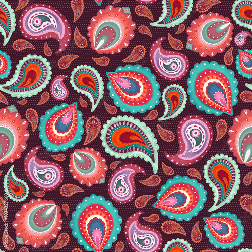 Paisley endless texture. Print for women's wear, home textile, bed lining, wall paper, wrapping paper and stationary covers design