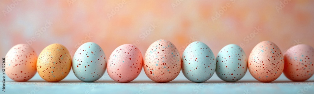 Several eggs are lined up in a row on a table, easter holiday Several eggs are lined up in a row on a table, easter holiday
