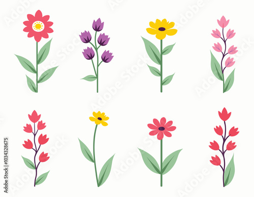 Wallpaper Mural A colorful assortment of stylized flowers on a plain background, showcasing diverse shapes and colors for decorative design. Torontodigital.ca