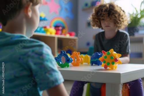 Therapist Supporting an Autistic Child in a Therapy Session