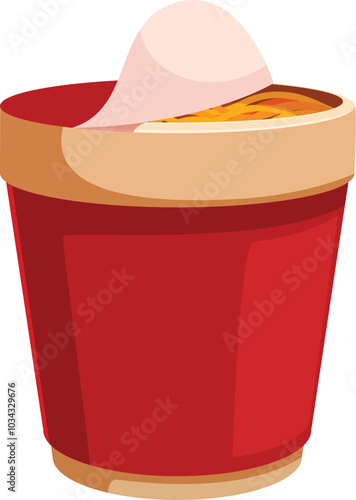 Red cup of instant noodles with the lid partially peeled back, revealing steaming hot noodles