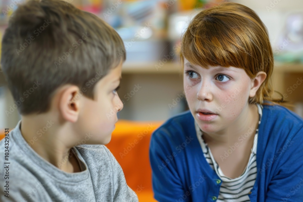 Therapist Supporting an Autistic Child in a Therapy Session Therapist Supporting an Autistic Child in a Therapy Session