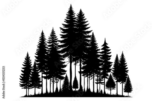 Silhouette of coniferous trees forming a forest landscape. vector illustration