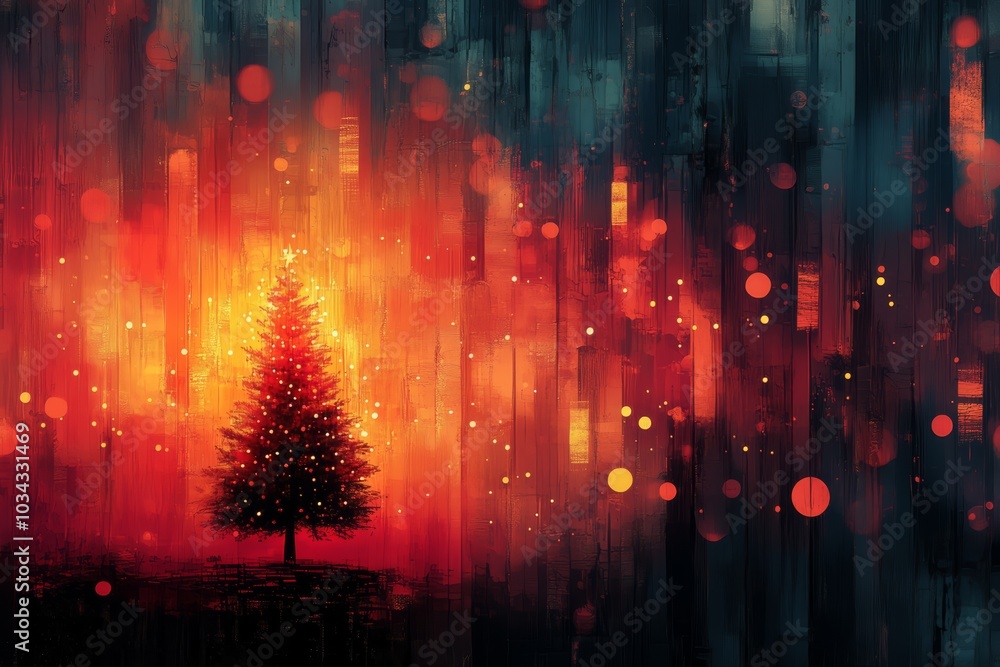 Fototapeta premium beautiful warm christmas artwork tree red and dark