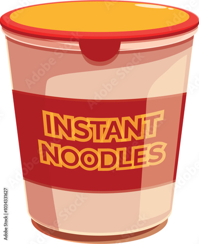 Cartoon drawing of a plastic cup with instant noodles is waiting to be eaten