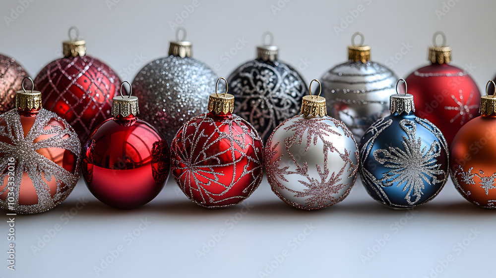 A Set of Christmas Ornaments, Each Featuring Unique Patterns and Designs. This Image Showcases the Variety and Creativity of Holiday Decorations, Perfect for Adding a Festive Touch to Any Christmas Tr A Set of Christmas Ornaments, Each Featuring Unique Patterns and Designs. This Image Showcases the Variety and Creativity of Holiday Decorations, Perfect for Adding a Festive Touch to Any Christmas Tr