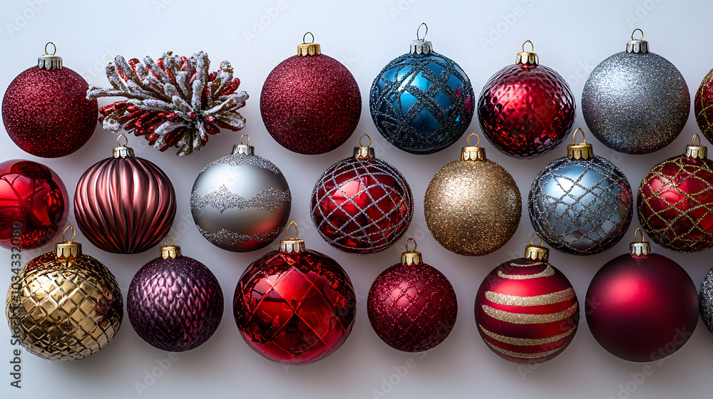 A Set of Christmas Ornaments, Each Featuring Unique Patterns and Designs. This Image Showcases the Variety and Creativity of Holiday Decorations, Perfect for Adding a Festive Touch to Any Christmas Tr A Set of Christmas Ornaments, Each Featuring Unique Patterns and Designs. This Image Showcases the Variety and Creativity of Holiday Decorations, Perfect for Adding a Festive Touch to Any Christmas Tr