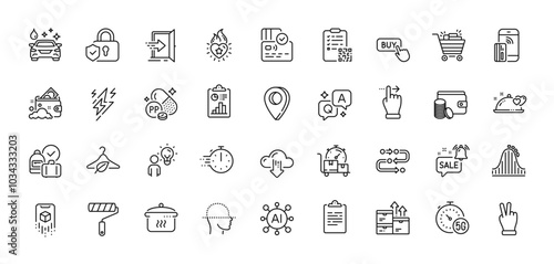 Boiling pan, Shopping cart and Qr code line icons pack. AI, Question and Answer, Map pin icons. Touchscreen gesture, Slow fashion, Launder money web icon. Vector