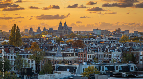 Photography The Rijksmuseum by sunset, historical building of the national museum of the Net