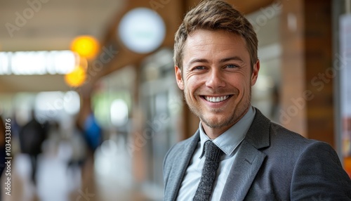 Smiling businessman in suit and tie. Corporate, professional, success concept.