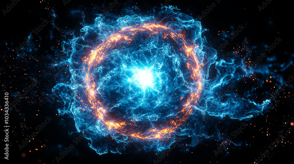 Fototapeta premium A striking image of a large neon blue orb radiating powerful plasma energy. Generative AI