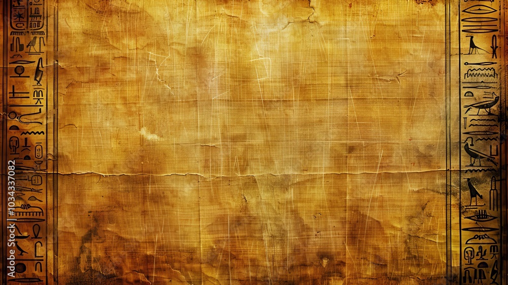Obraz premium Aged papyrus paper with Egyptian hieroglyphs. Great for backgrounds and textures.
