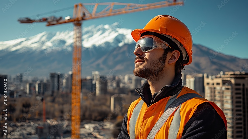 Construction Worker Looking at Cityscape Construction Worker Looking at Cityscape