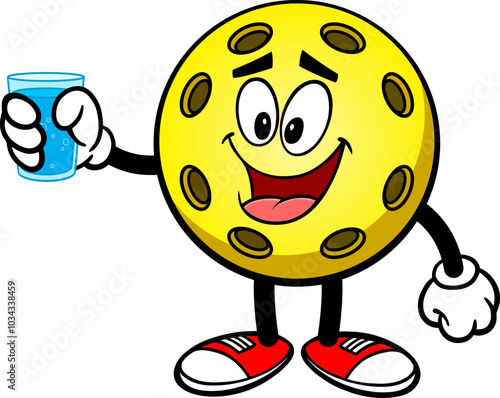 Pickleball Yellow Ball with a glass of  Water
