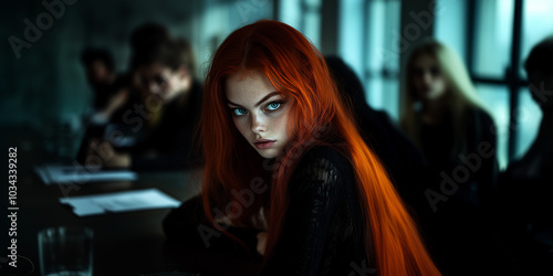 redhead teenage girl in a meeting or study