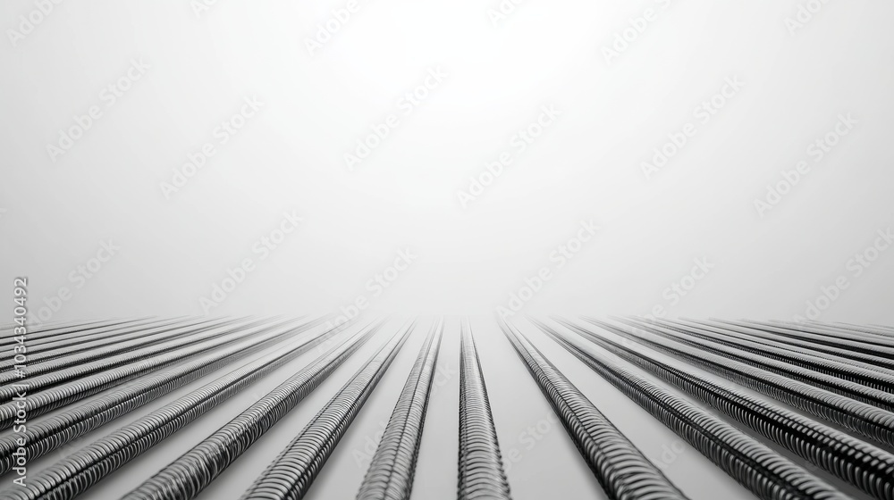 Naklejka premium Long rows of steel rebar prepare for construction showcasing strength and durability