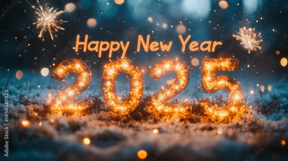 A picture of fireworks and the number twenty-five is displayed. Concept of celebration and excitement for the upcoming new year A picture of fireworks and the number twenty-five is displayed. Concept of celebration and excitement for the upcoming new year