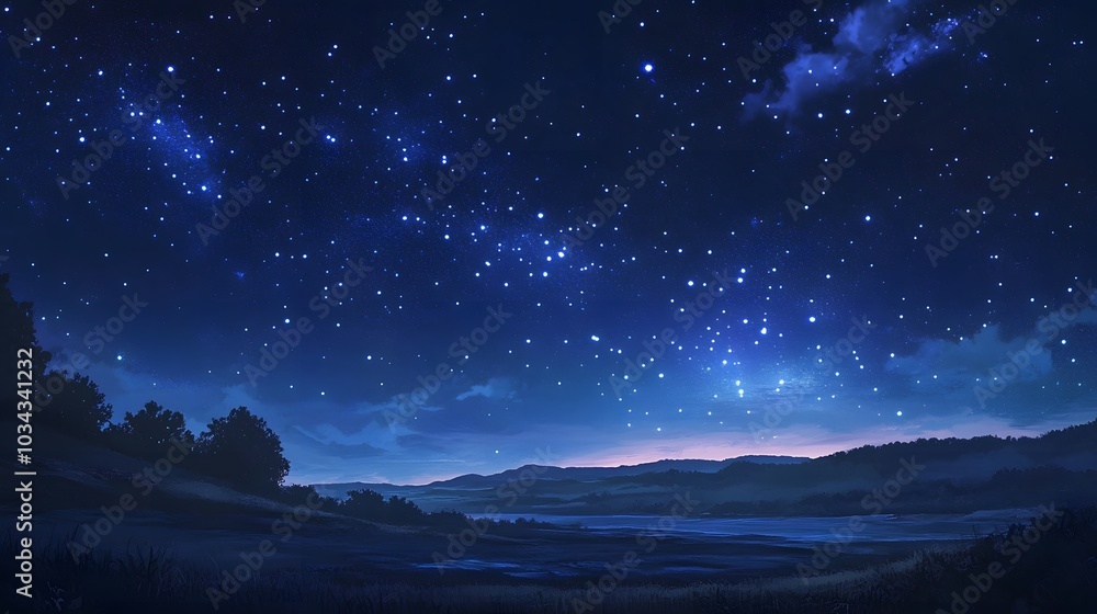 a magic night lanscape with starry sky. a magic night lanscape with starry sky.
