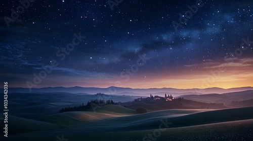 a magic night lanscape with starry sky. 