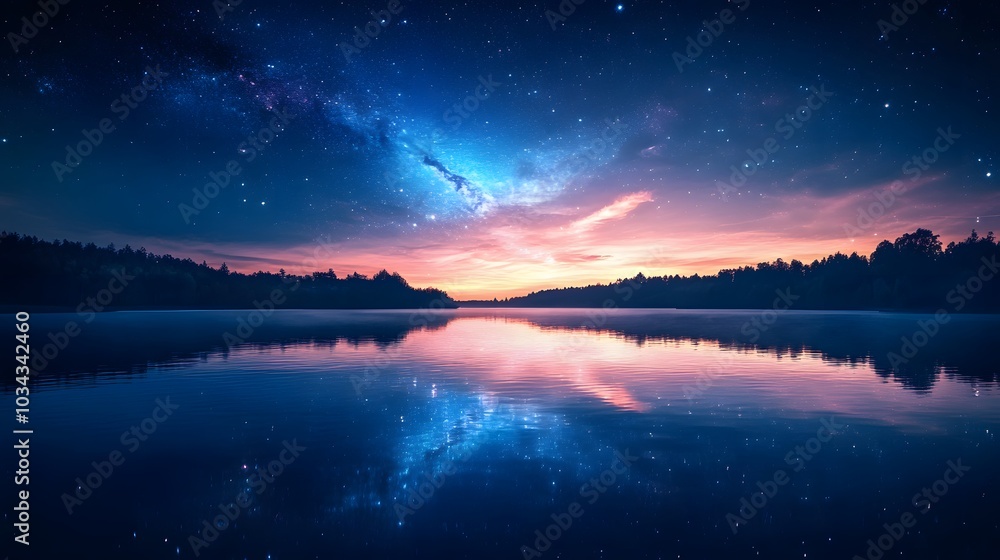 a magic night lanscape with starry sky. a magic night lanscape with starry sky.