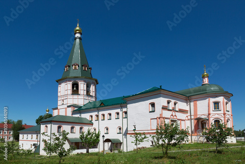 View of the buildings of the Valday Iversky Monastery on the Selvitsky island of the Valdai Lake in the Valdai district of the Novgorod region. Russia photo