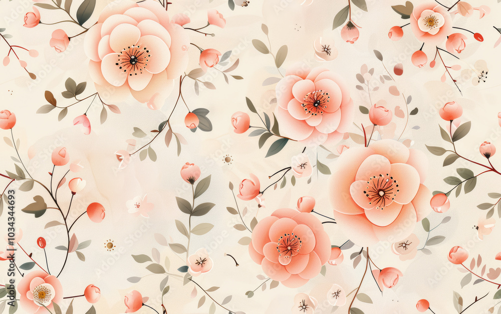 Fototapeta premium Retro style floral texture art background 