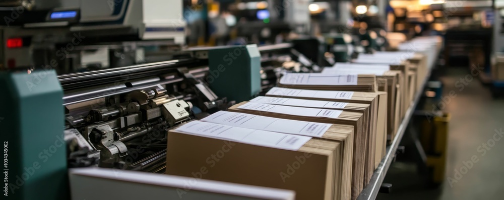Printing press stacking finished paper products. Printing press stacking finished paper products.
