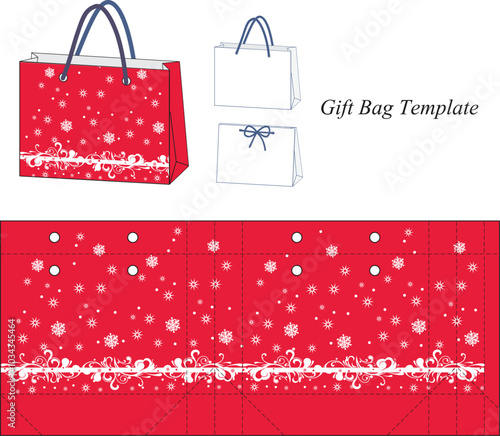 Present bag die cut, winter design, red, vector illustration isolated on white background