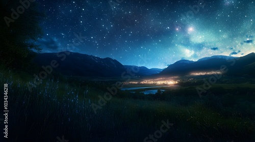 a magic night lanscape with starry sky. 