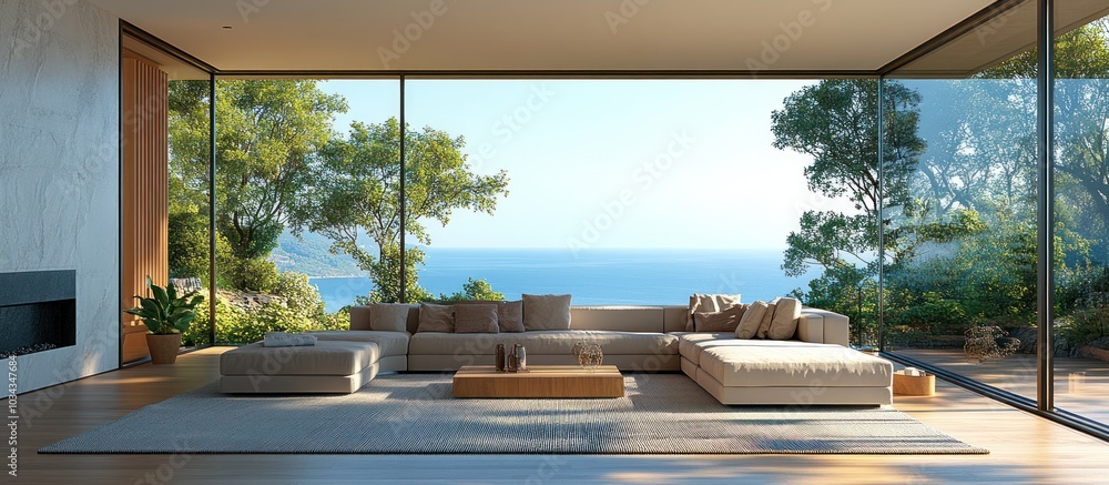 Modern Living Room with Stunning Ocean View Modern Living Room with Stunning Ocean View