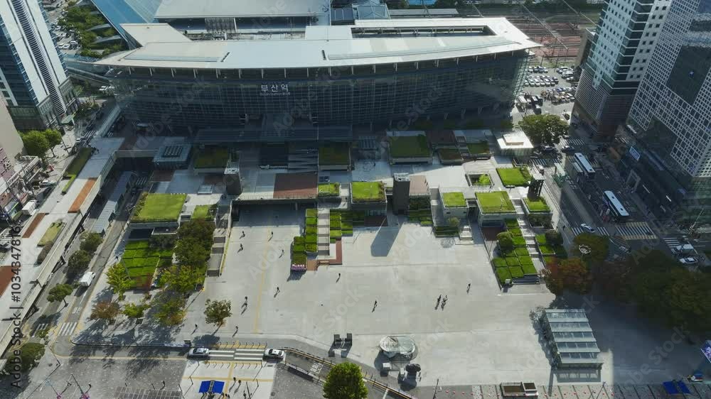 Drone View of Busan city in South Korea, Busan Station, Summer, 60fps Drone View of Busan city in South Korea, Busan Station, Summer, 60fps