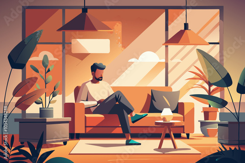 Modern Man Relaxing in a Stylish Living Room Interior