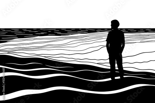 Silhouette of a Person Standing by Water at Dusk