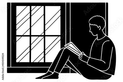 Silhouette of a Person Reading by a Window in a Cozy Room