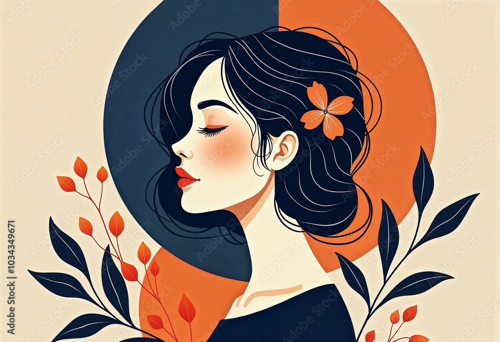 Floral silhouette of a woman's profile with decorative flowers in the background Floral silhouette of a woman's profile with decorative flowers in the background