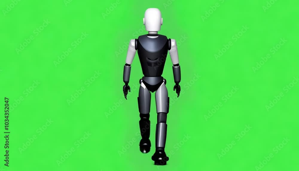 Humanoid Robot Walking on Green Screen Background Humanoid Robot Walking on Green Screen Background