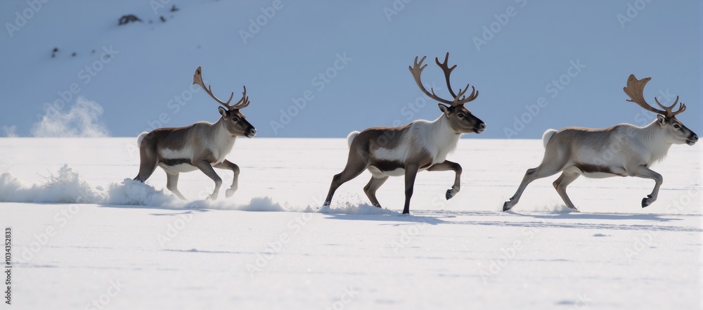 Obraz premium Reindeer sledding through winter wonderland
