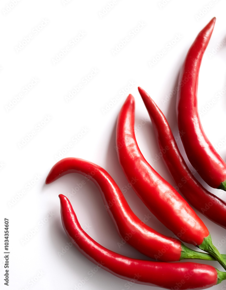Red chili peppers pattern with side position provides copy space for text. background concept isolated white Red chili peppers pattern with side position provides copy space for text. background concept isolated white